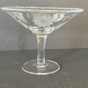 Vintage Clear Glass Etched Candy Dish Daisy & Vine Design 5"